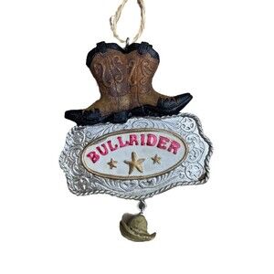 Midwest Christmas Ornament Rodeo Bull Rider Belt Buckle Western Cowboy NWT
